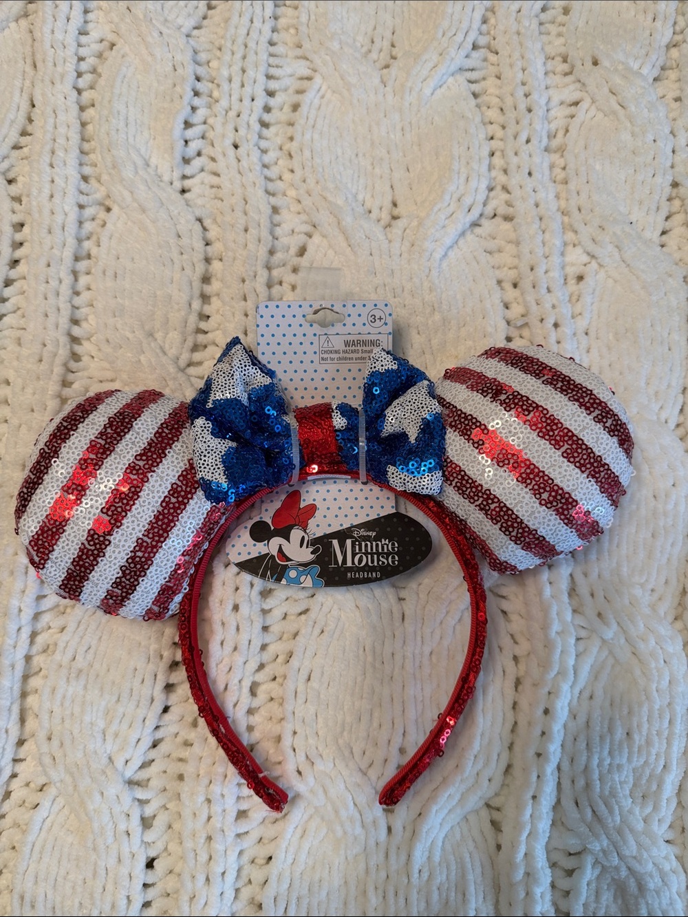 Disney Minnie Mouse Sequin Ear Headband - Red, White & Blue Bow